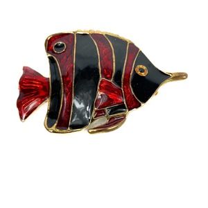 Vintage Enamel Angelfish Fashion Pin with black rhinestone eye